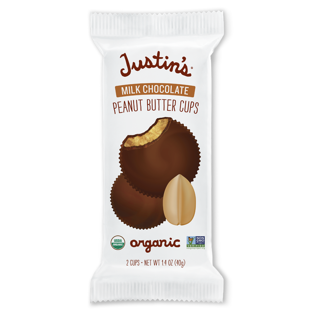 Buy now: Justin’s Milk Peanut Butter Cups, organic chocolate snack, 2-pack, creamy & sweet
