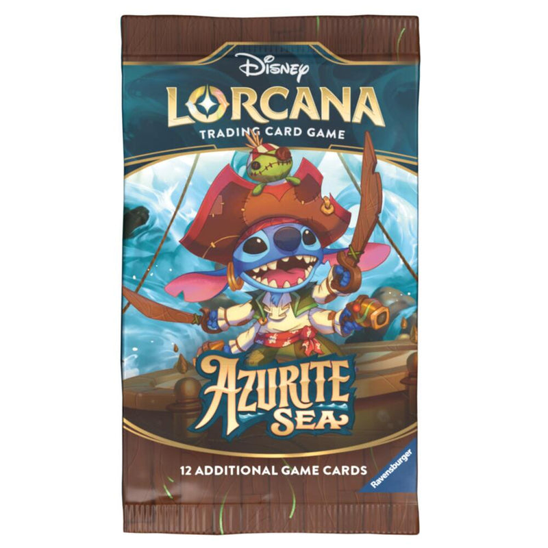 New Lorcana Azurite Sea Booster Pack featuring exclusive collectible cards, vibrant artwork, and rare finds