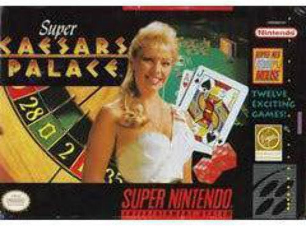 Vintage Super Caesars Palace SNES game cartridge, classic 90s casino simulation for retro gaming enthusiasts