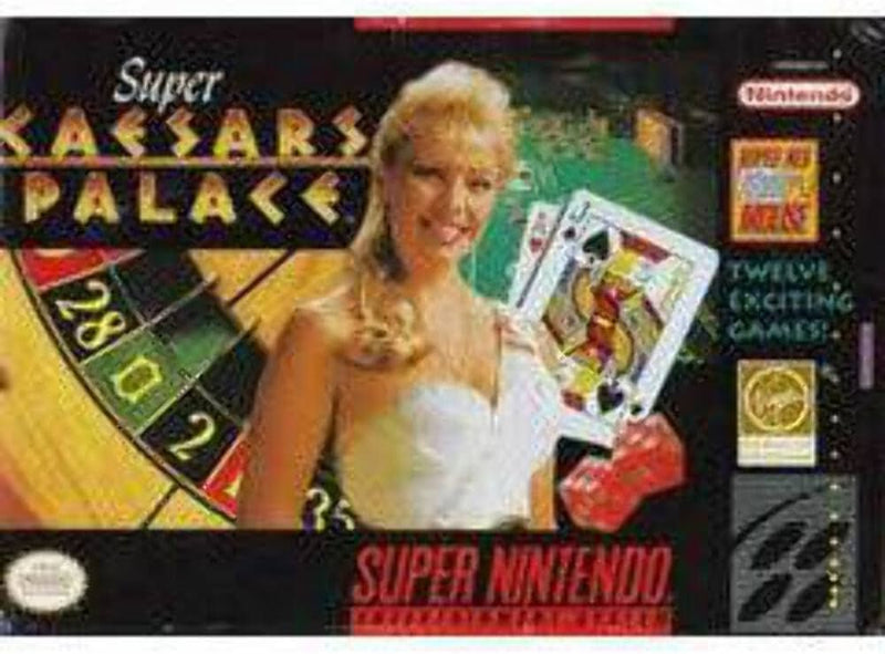 Vintage Super Caesars Palace SNES game cartridge, classic 90s casino simulation for retro gaming enthusiasts