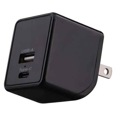 Buy now USB & USB-C Dual Wall Charger 3.1 Amp, fast charging, sleek black, compact design for travel