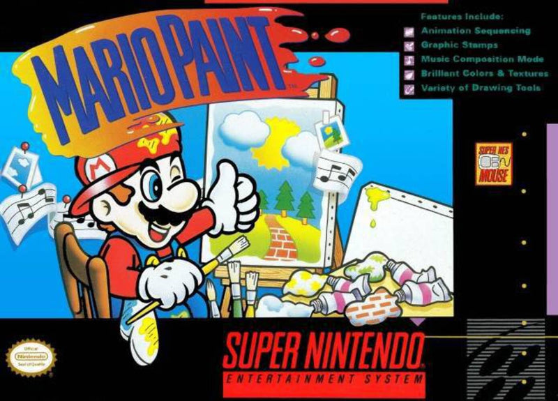 Retro Mario Paint | SNES game cartridge, classic 90s design, for Super Nintendo enthusiasts