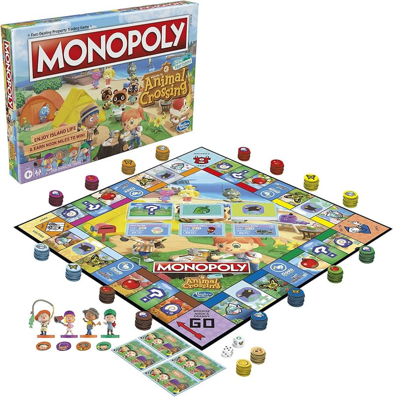 Monopoly: Animal Crossing Edition board game with vibrant island-themed pieces and cards