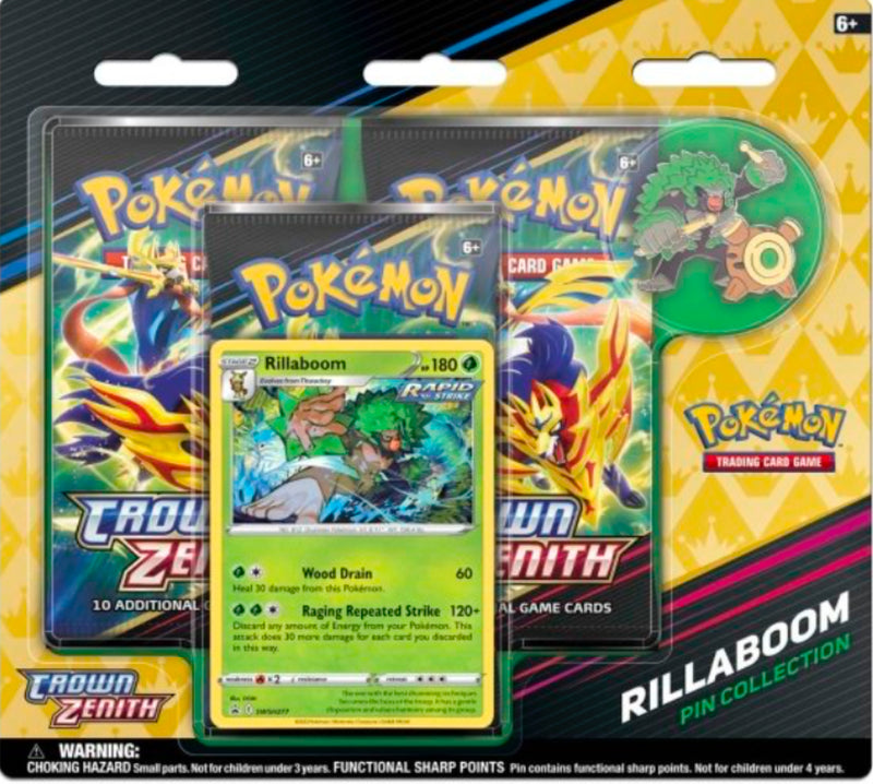 Buy new Pokemon Crown Zenith 3-Booster Pack Rillaboom, featuring exclusive cards, perfect for collectors and players.