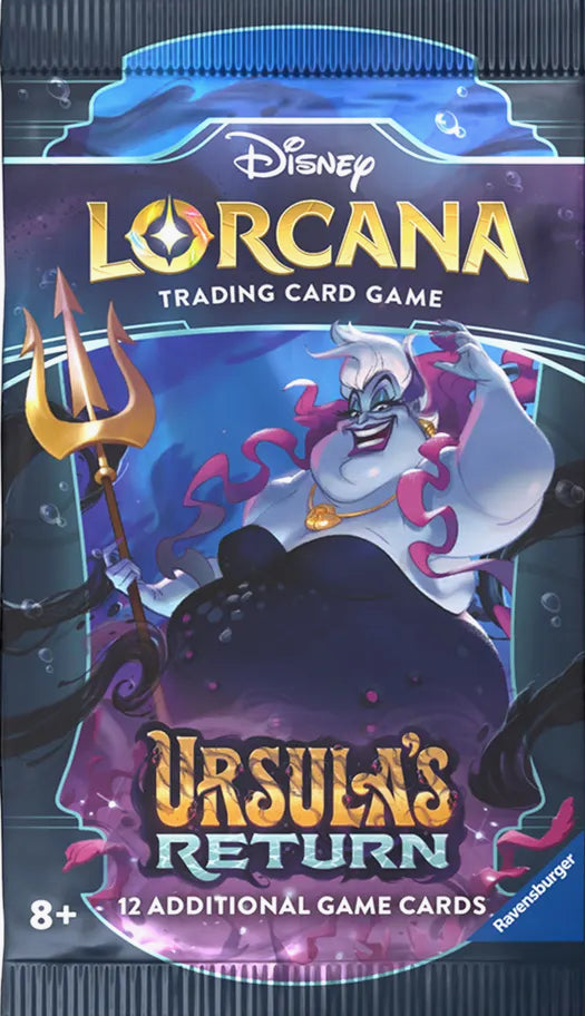 New Lorcana Ursula’s Return Booster Pack featuring exclusive collectible cards, vibrant artwork, sealed package