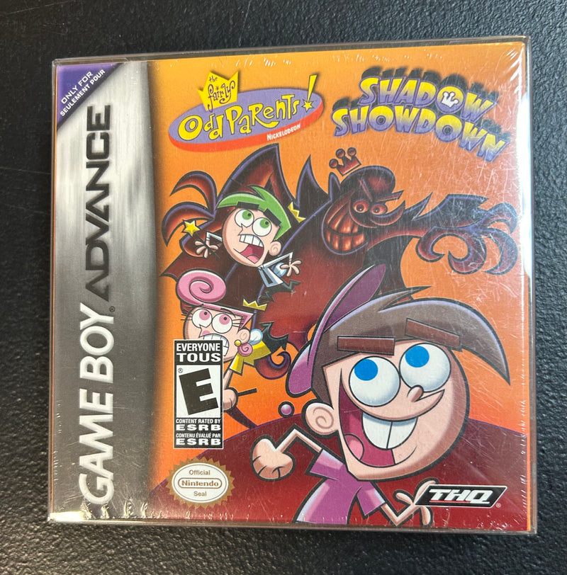 Fairly OddParents Shadow Showdown GBA game cartridge, vibrant cover art, family-friendly action-adventure genre