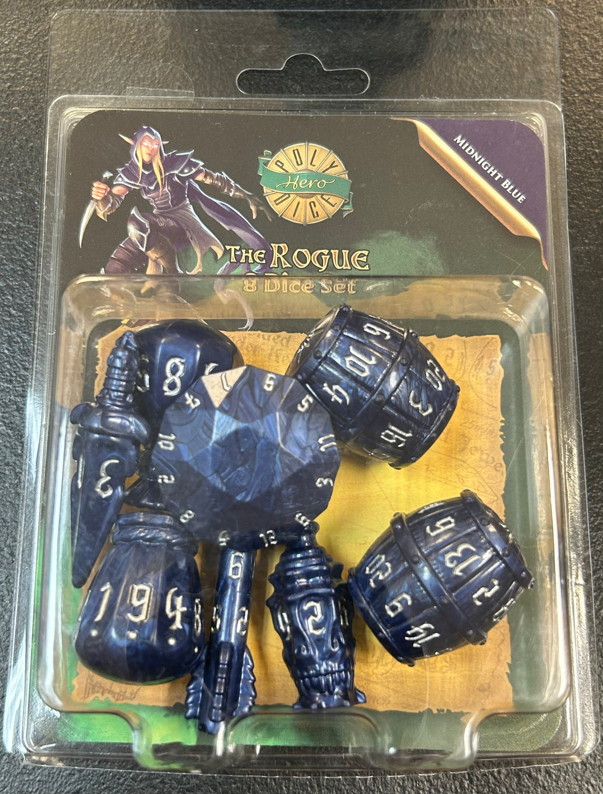 PolyHero Rogue 8-Würfel-Set 'Saphir-Scoundrel' – Thematisches RPG-Würfelset Für Dungeons & Dragons