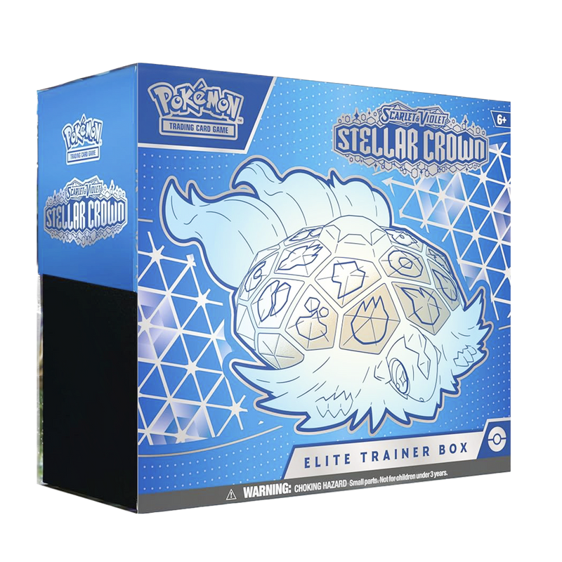 Buy new Stellar Crown Elite Trainer Box Pokemon TCG featuring exclusive cards, vivid artwork, and collector's items.