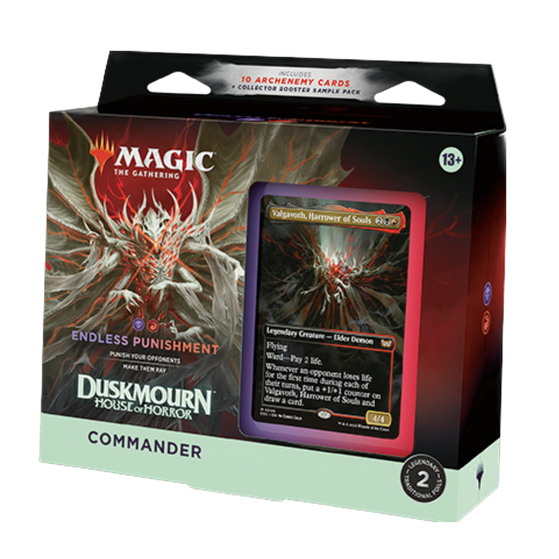 Magic the Gathering Duskmourn Single Commander Deck featuring exclusive foil cards, strategy guide, and custom box for col...
