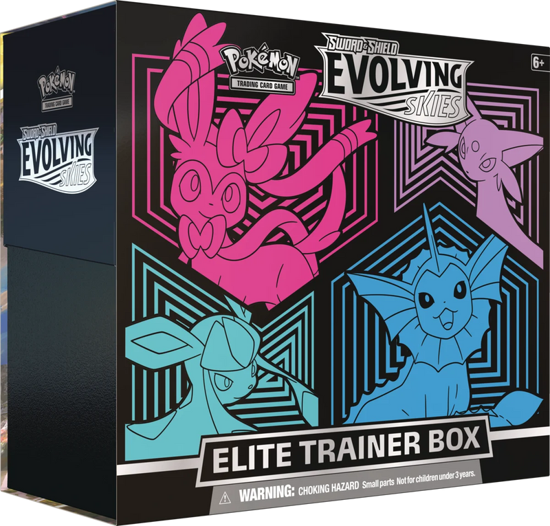 Buy new Evolving Skies Elite Trainer Box Pokemon TCG, featuring rare dragon-type cards, for collectors and gamers.