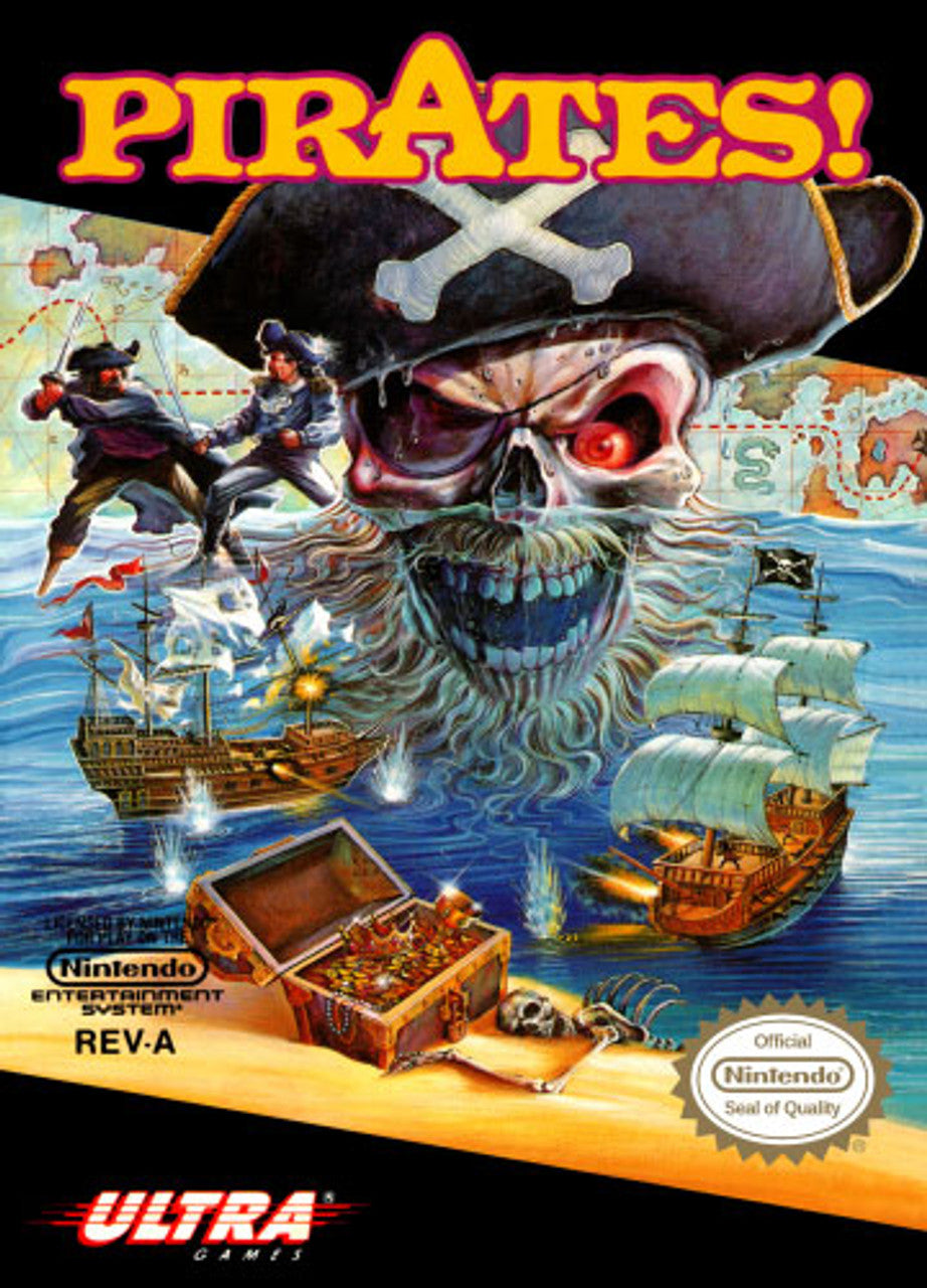 Vintage Sid Meier’s Pirates! NES game cartridge, classic 8-bit strategy adventure, collectible condition