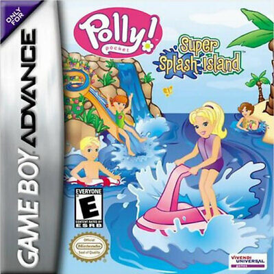 Polly Pocket Super Splash Island GBA game cartridge, vibrant graphics, family-friendly adventure, collectible
