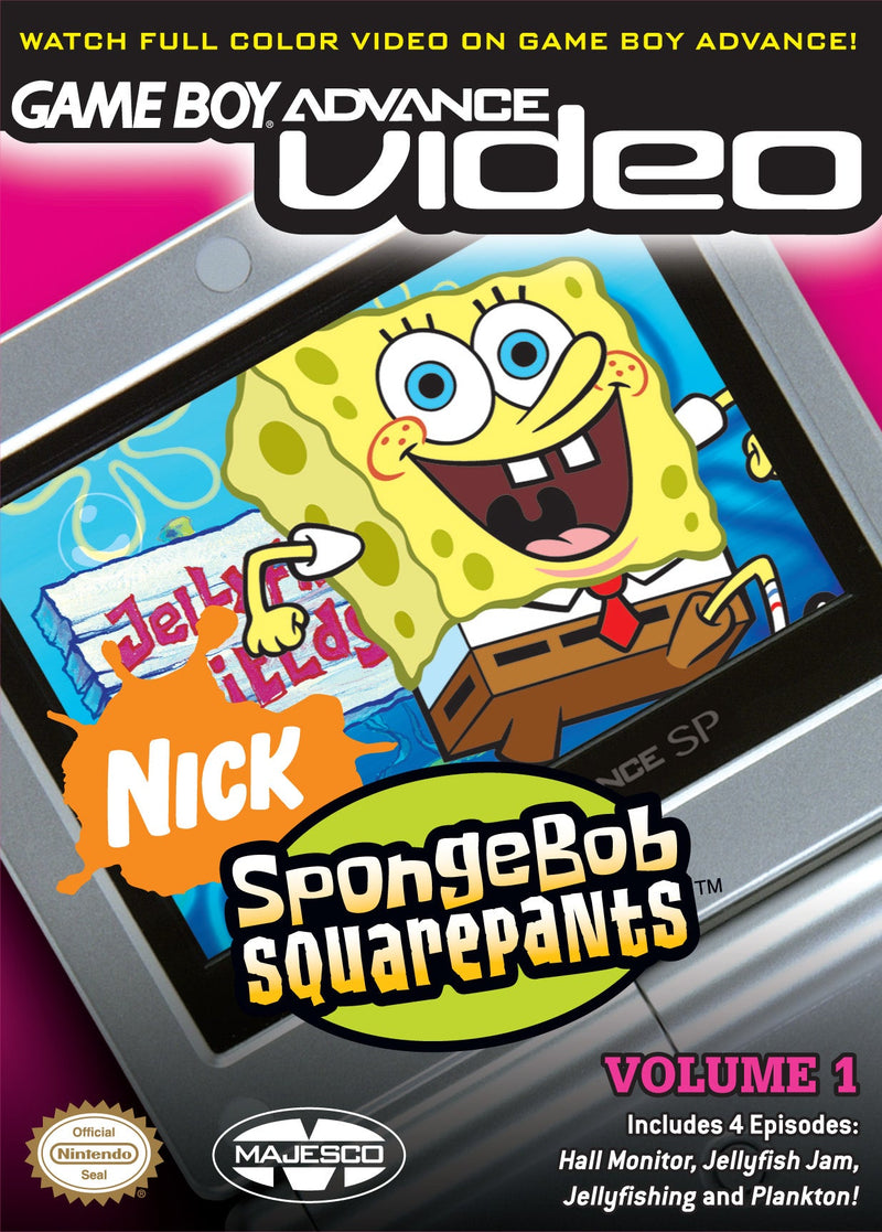 GBA Video Spongebob Vol 1 cartridge for Game Boy Advance, featuring classic episodes in vibrant color.