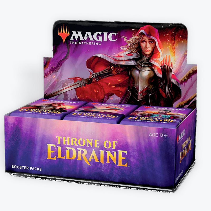 New Throne of Eldraine Draft Booster Box, sealed collectible card game, fantasy-themed, for Magic: The Gathering enthusiasts.
