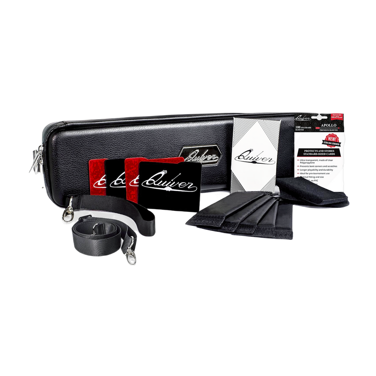 Black Quiver Time Deck Case with Dividers, durable leather, portable card storage, secure magnetic closure