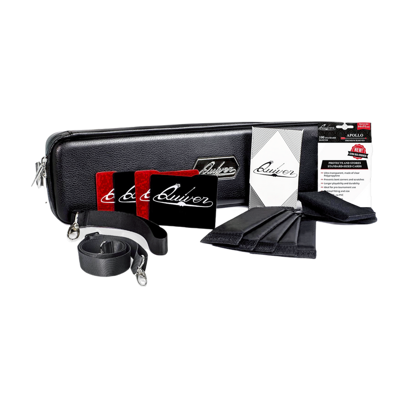 Black Quiver Time Deck Case with Dividers, durable leather, portable card storage, secure magnetic closure