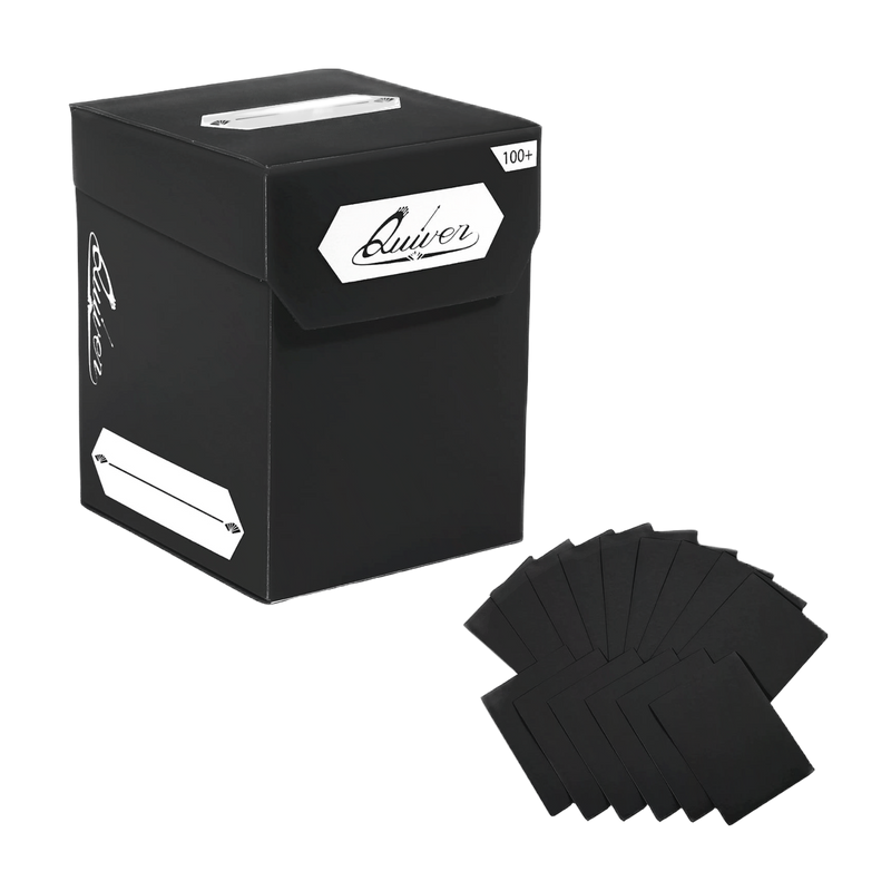 Quiver Time Deck Block 100+ with Sleeves Deck Box in sleek black, durable plastic, perfect for card game enthusiasts