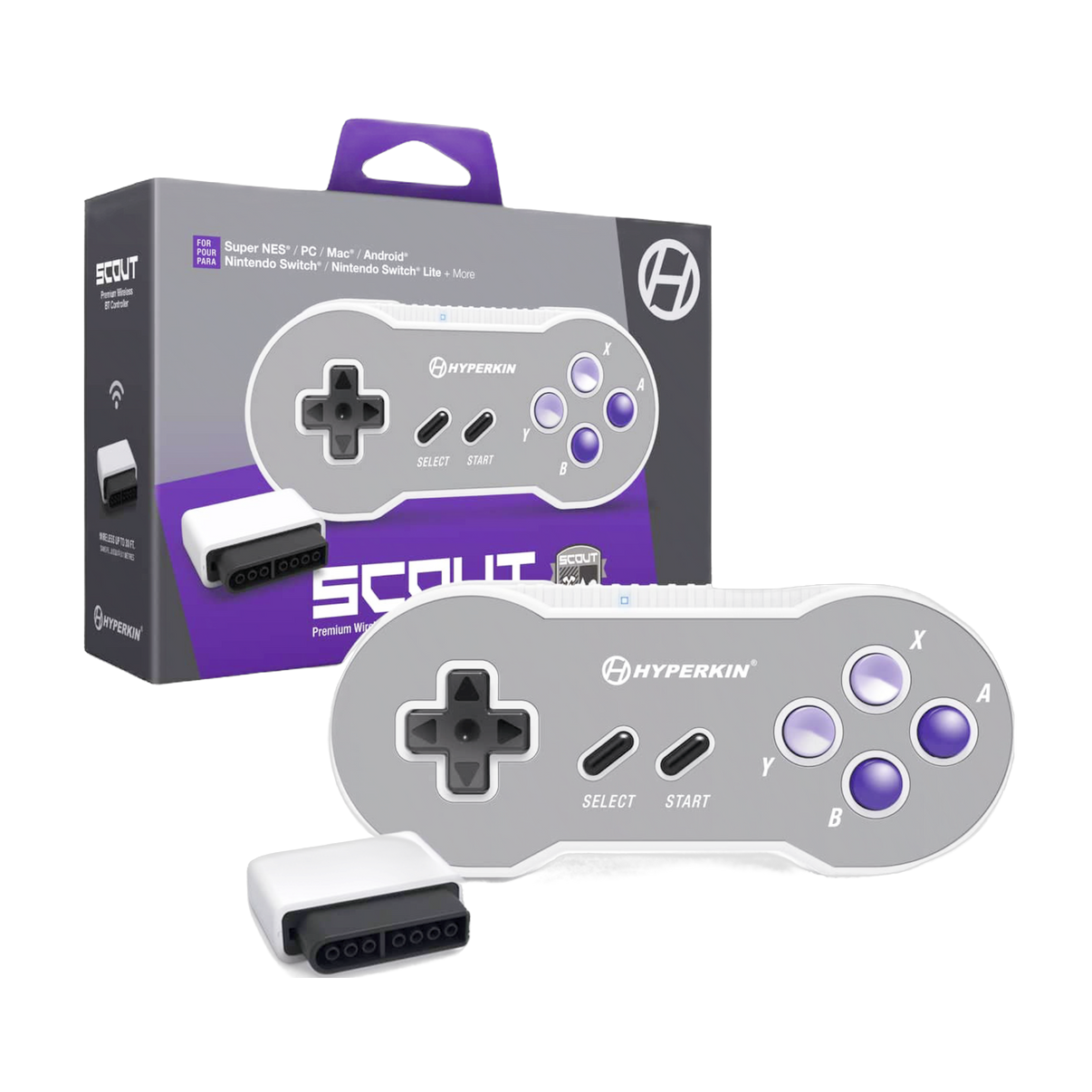 Buy new Hyperkin Scout Wireless Controller for Switch SNES, ergonomic design, grey, retro gaming accessory