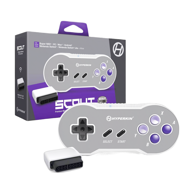 Buy new Hyperkin Scout Wireless Controller for Switch SNES, ergonomic design, grey, retro gaming accessory