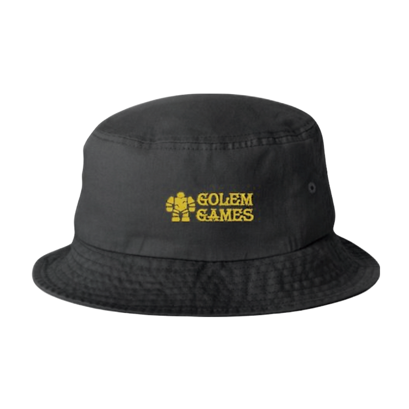 Golem Games Bucket Hat in black cotton, adjustable size, perfect for outdoor gaming enthusiasts