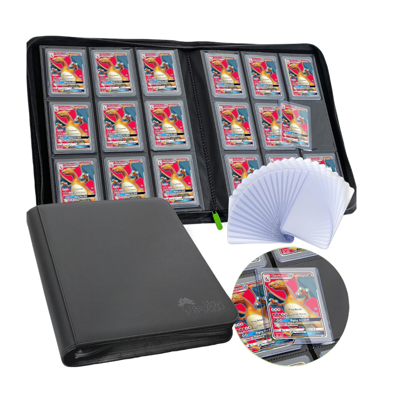 Black Funguys Toploader Binder for card collectors, durable leather, 3-inch spine, secure storage solution