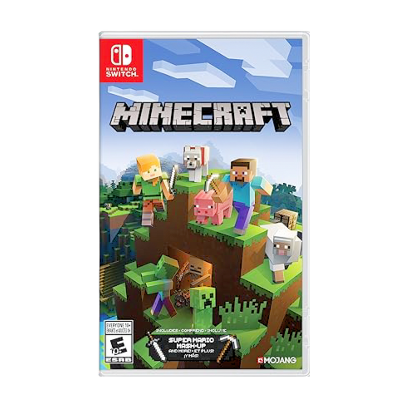 Minecraft for Nintendo Switch game cartridge, family-friendly sandbox adventure, digital download option available