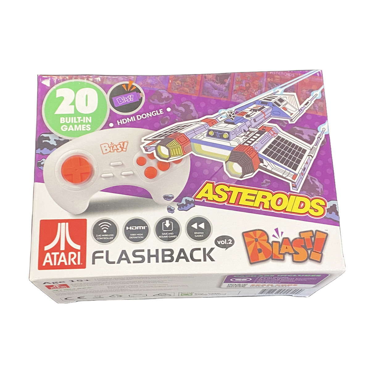 Retro gaming Atari Flashback Controller Console with classic joystick design, black finish, includes 20 preloaded games