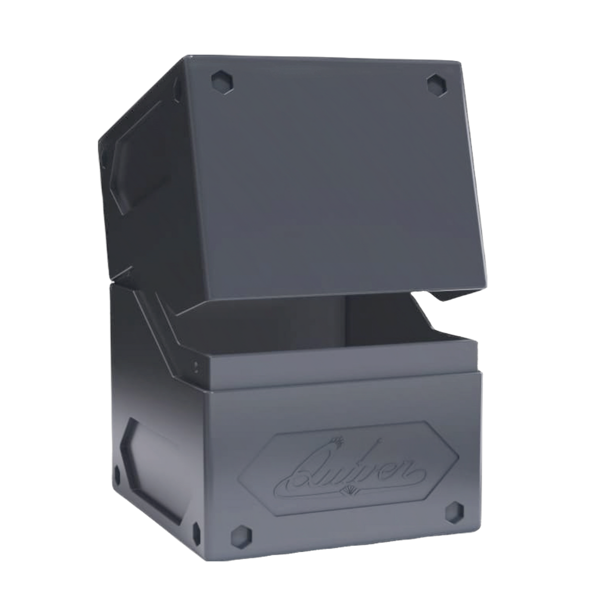 Black Quiver Nexus Deck Box 100+ with durable leather exterior, perfect for card game enthusiasts seeking secure storage