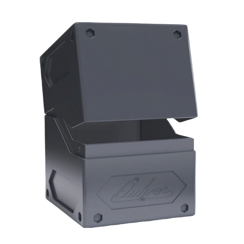 Black Quiver Nexus Deck Box 100+ with durable leather exterior, perfect for card game enthusiasts seeking secure storage