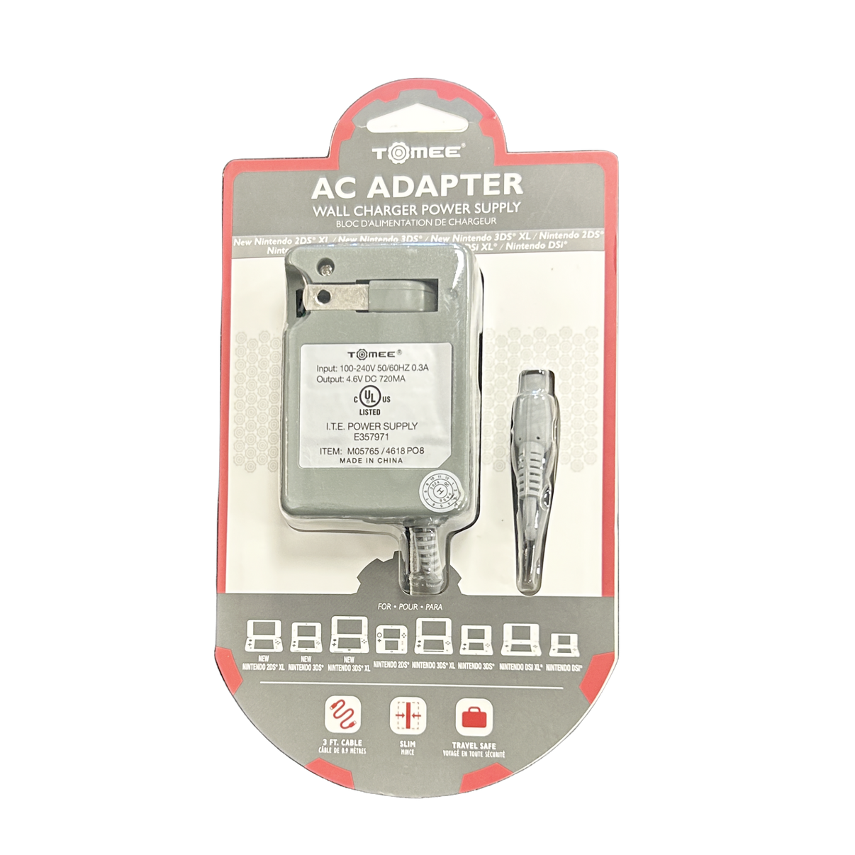 New 3DS/2DS/DSi Family AC Adapter, durable black charging cable, compact design for easy travel