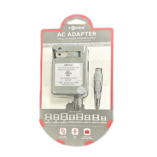 New 3DS/2DS/DSi Family AC Adapter, durable black charging cable, compact design for easy travel