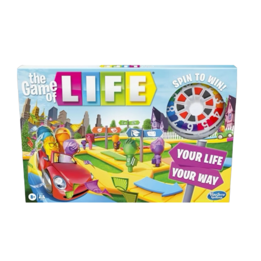 Board game The Game of Life featuring family-friendly gameplay, colorful design, for ages 8+