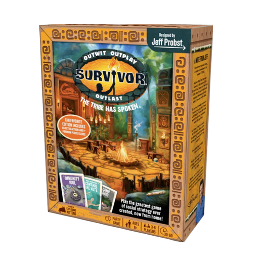Board game Survivor: the Game, strategy-based family fun, 4-8 players, ages 12+, colorful design