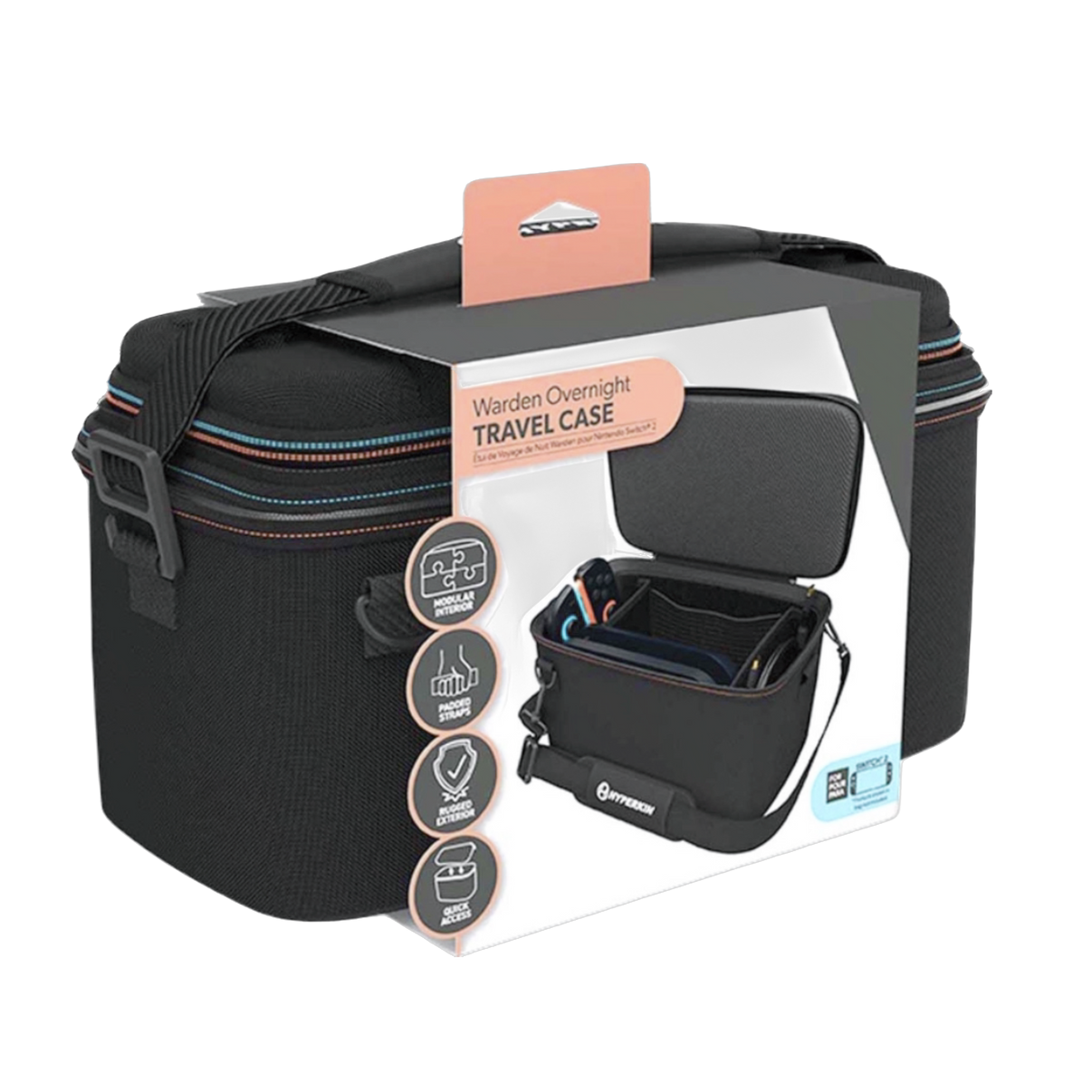 Hyperkin Warden Switch 2 Travel Case, new durable black nylon, secure fit for Switch 2, compact size for gamers on the go
