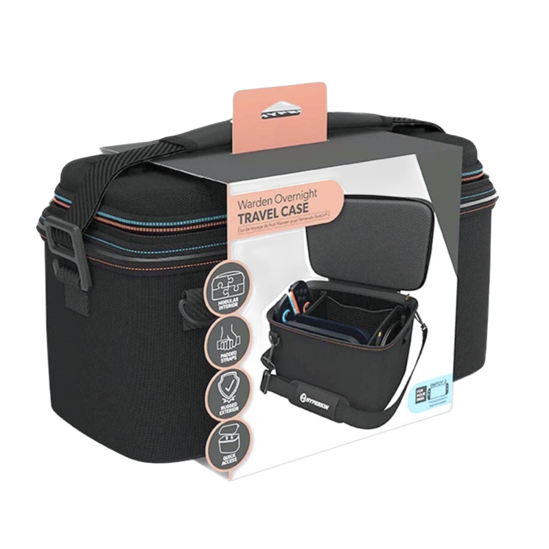 Hyperkin Warden Switch 2 Travel Case, new durable black nylon, secure fit for Switch 2, compact size for gamers on the go