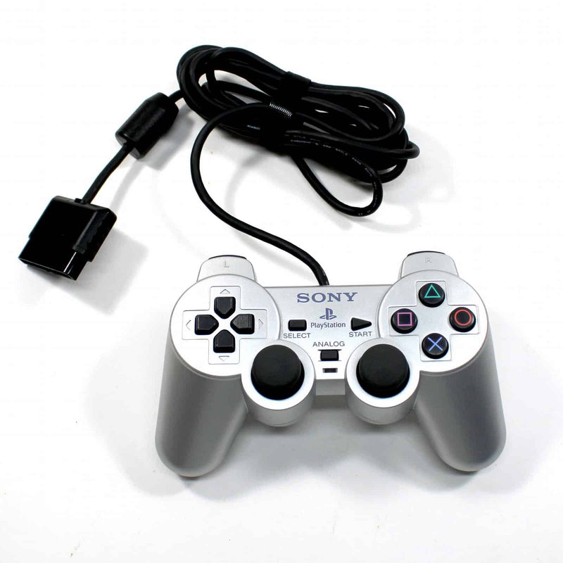 Buy Silver Controller Wired for PS2, sleek metallic finish, ergonomic design, durable gaming accessory