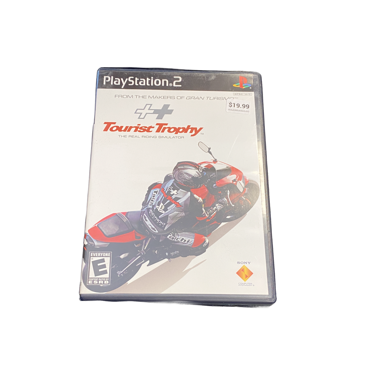 Tourist Trophy PS2 racing game, authentic motorcycle simulation, vintage cover art, for PlayStation 2 enthusiasts