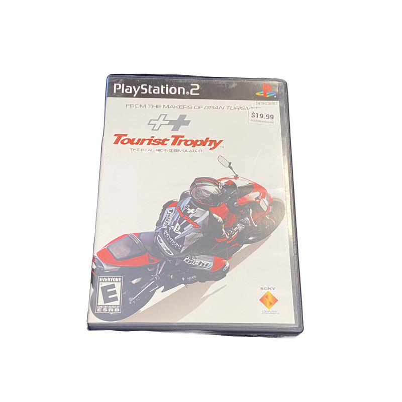Tourist Trophy PS2 racing game, authentic motorcycle simulation, vintage cover art, for PlayStation 2 enthusiasts