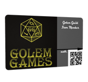 Exclusive Annual Golem Guild Membership card, premium access benefits, gold embossed, fantasy enthusiasts' must-have