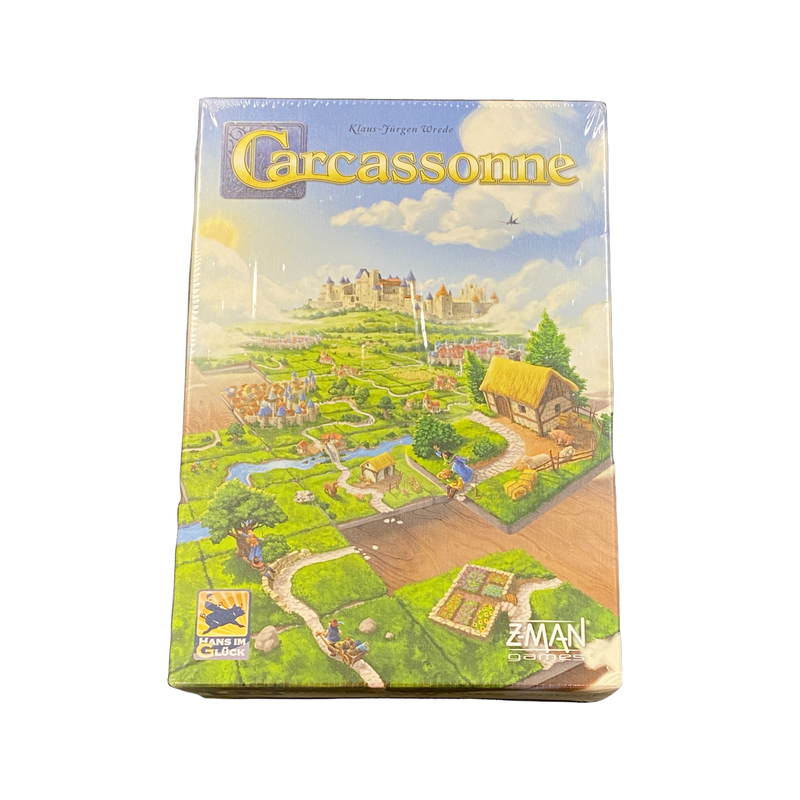 Carcassonne board game with colorful tiles and wooden pieces for family game night fun