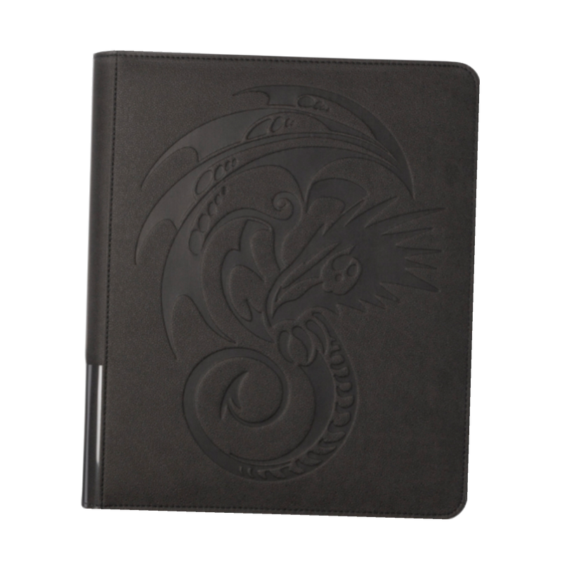 Black Dragon Shield Zipster Binder with 4-pocket card sleeves for game enthusiasts, durable and portable design