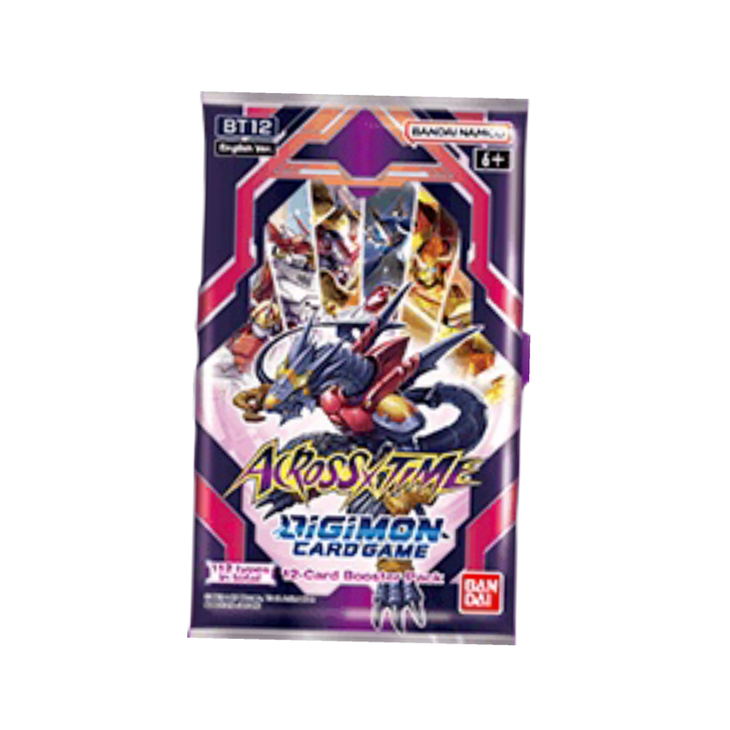 New Across Time Booster Pack for Digimon TCG, featuring rare collectible cards, sealed pack