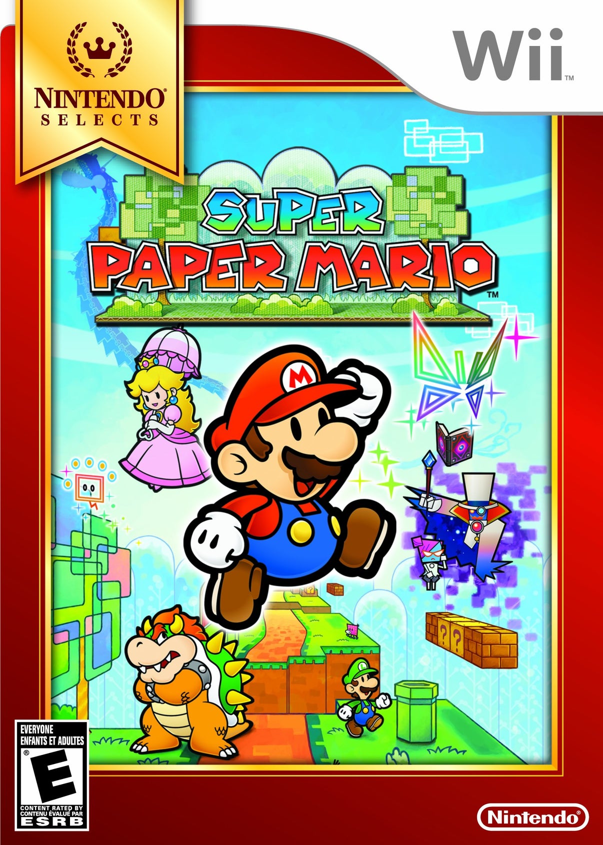Super Paper Mario Wii game, vibrant 2D platformer for Nintendo, family-friendly adventure