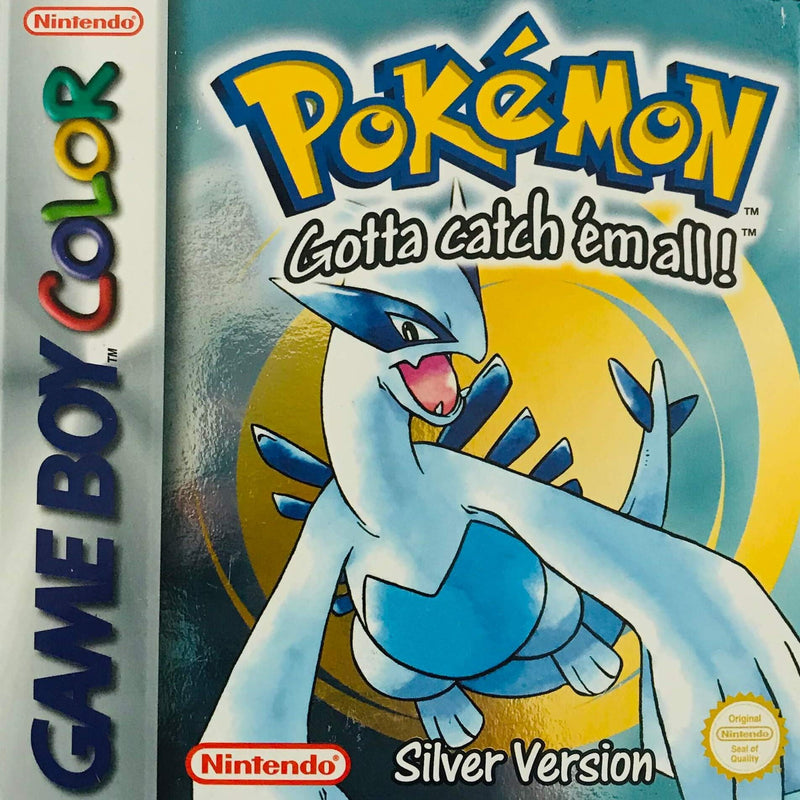 Pokemon Silver Gameboy Color cartridge, classic 90s RPG for handheld gaming, mint condition