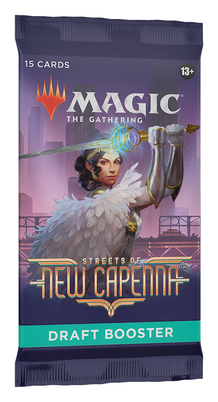 Magic the Gathering Streets Of New Capenna Draft Booster Pack, collectible card game pack, fantasy artwork