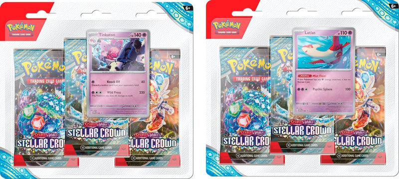 New Pokemon Stellar Crown 3-booster Blister pack, collectible card game, sealed and unopened for collectors
