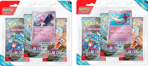 New Pokemon Stellar Crown 3-booster Blister pack, collectible card game, sealed and unopened for collectors