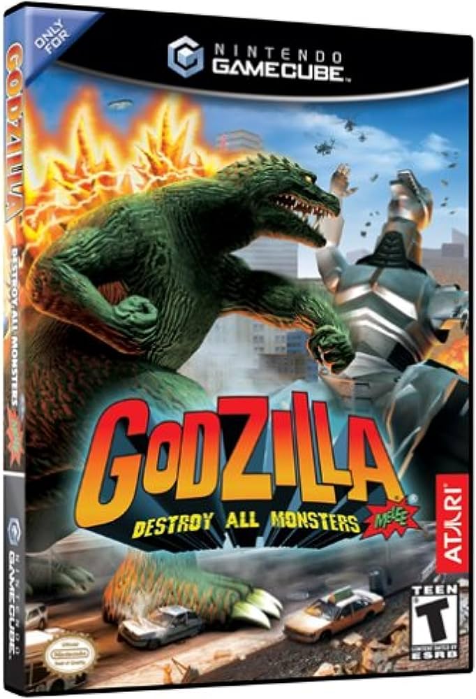 Gamecube classic "Godzilla Destroy All Monsters Melee" game, action-packed monster battle, family-friendly entertainment