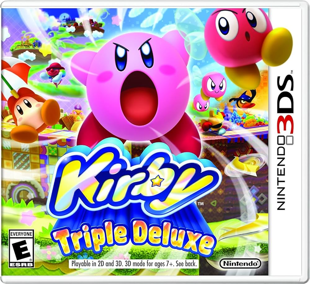 Kirby Triple Deluxe 3DS game, vibrant graphics, action-packed platformer for Nintendo handheld console