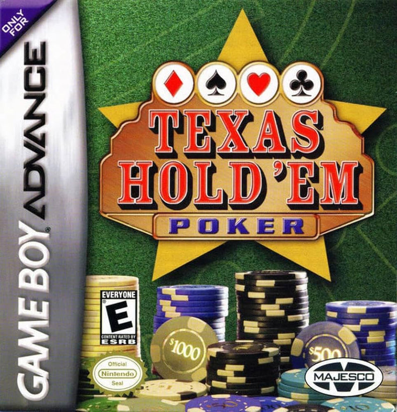 Texas Hold 'Em Poker GBA game cartridge, classic portable gaming, strategy card game for Game Boy Advance enthusiasts